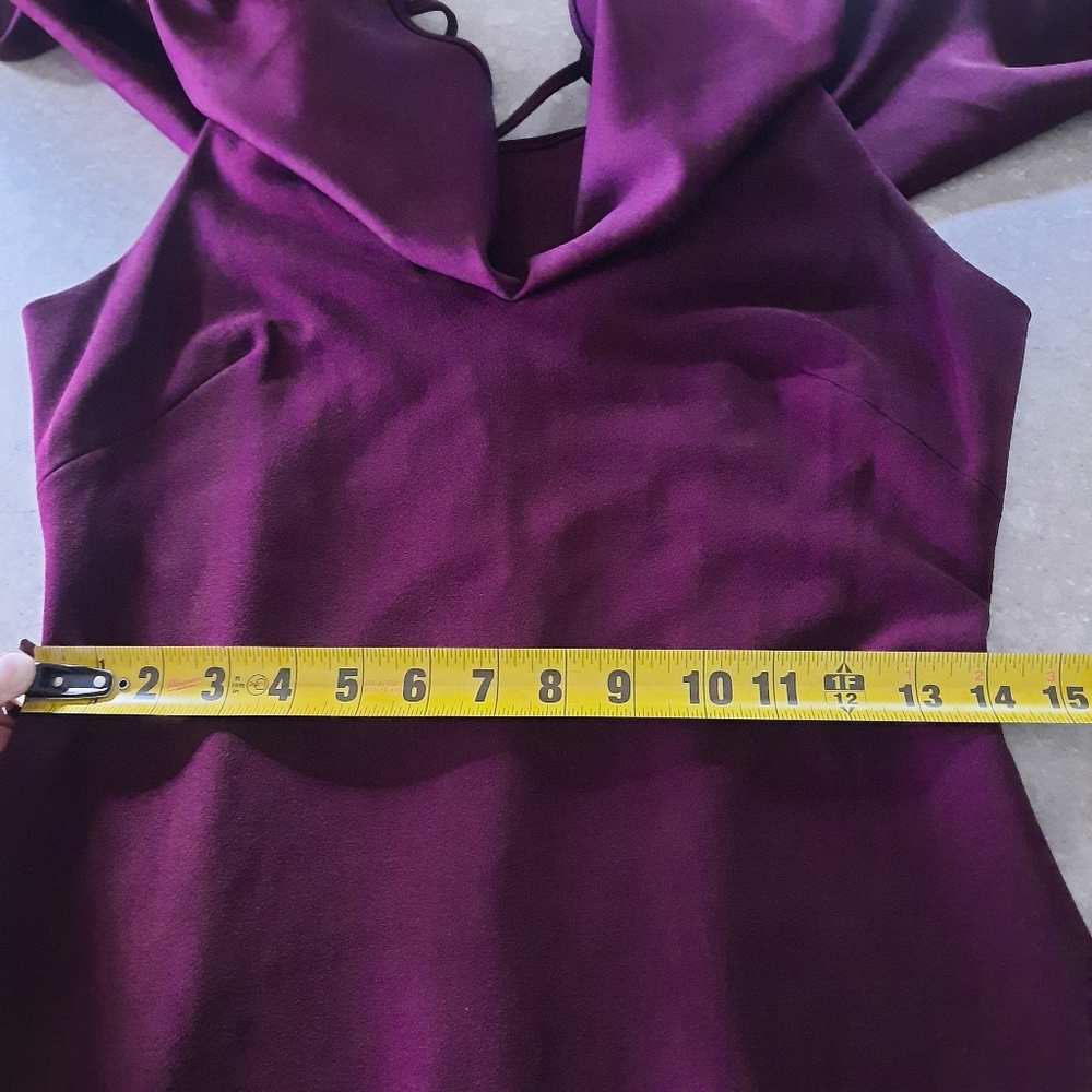 Belle Badgley Mischka Dress Size 4 Deep V Neck Burgundy Red Wine Cape Mini - Picture 14 of 16